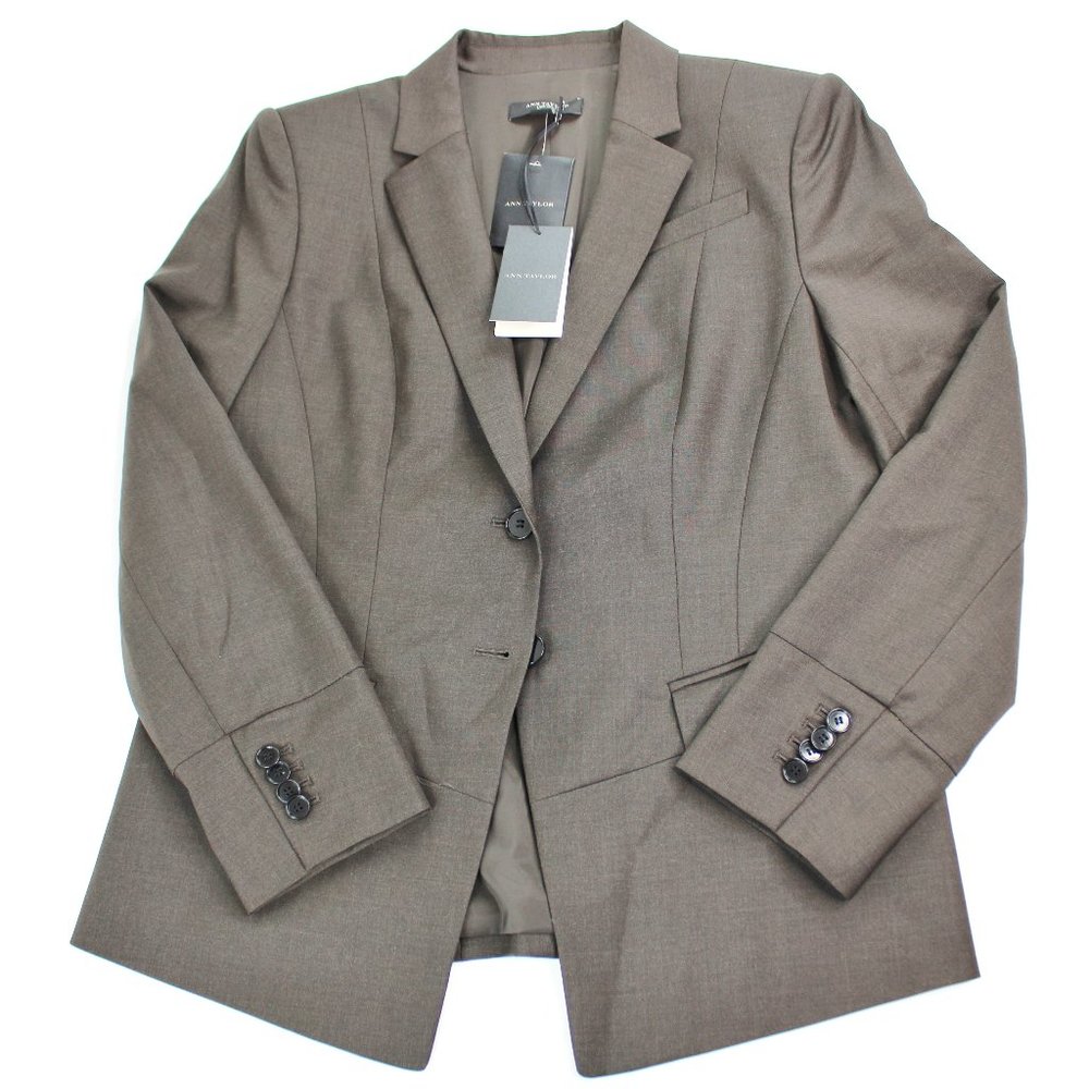 Ann Taylor NWT Women's Tropical Wool Blazer 10P Petite Brown 2 Button Sport Coat